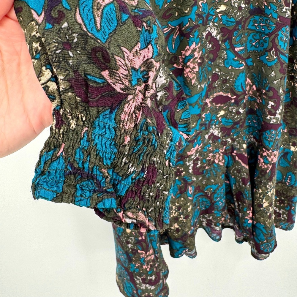 Knot Sisters JoJo Drop Waist Mini Dress Dark Floral Mock Neck Long Sleeve Size L - Picture 5 of 16